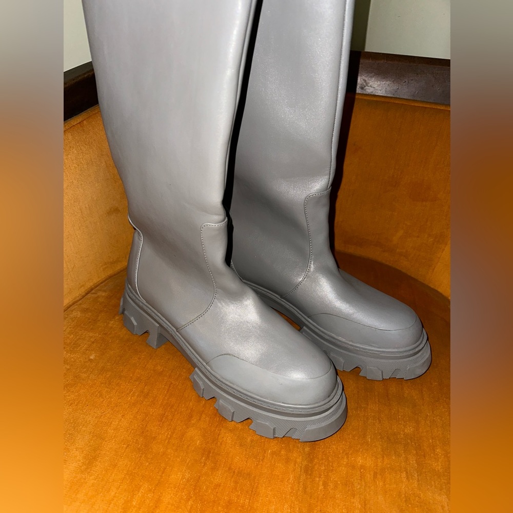 Public Desire Tall Gray Combat Boots Like New, Size 8